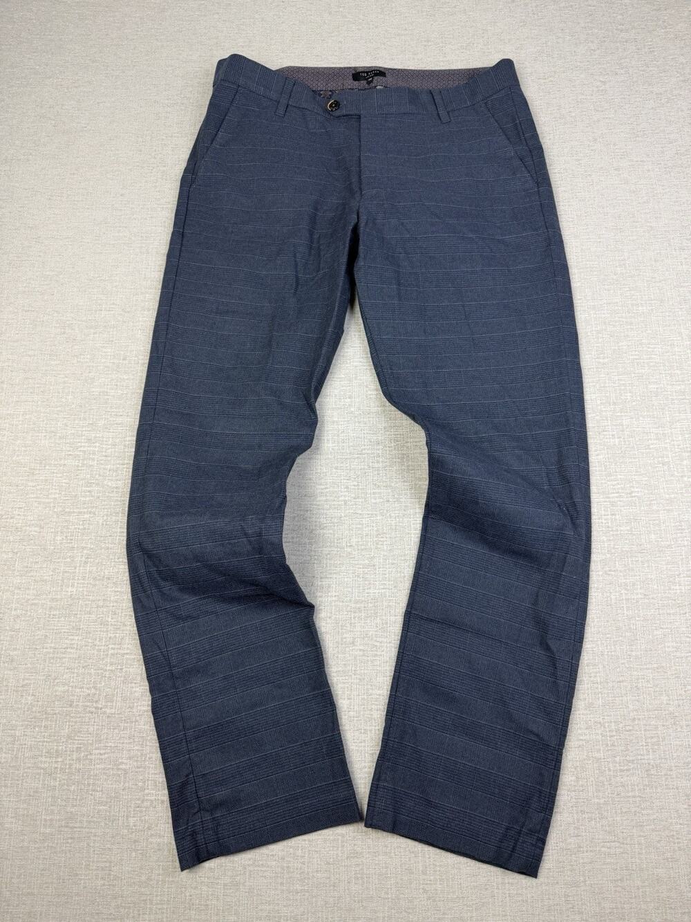 Ted Baker Sandoro Dress Pants Men’s 36x32 Blue Plaid Stretch Flat Front Trousers